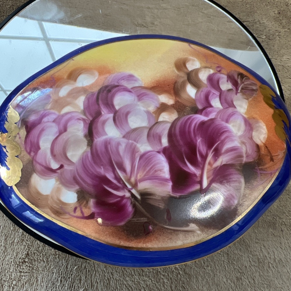 Limoges Trinket Box Blue With Painted Flowers And‎ Gold Accents 4.25x5.25